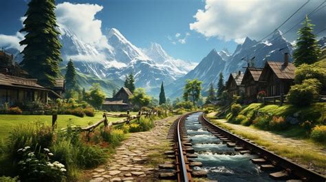 Premium AI Image | Railway and a Train Going Inside the Village