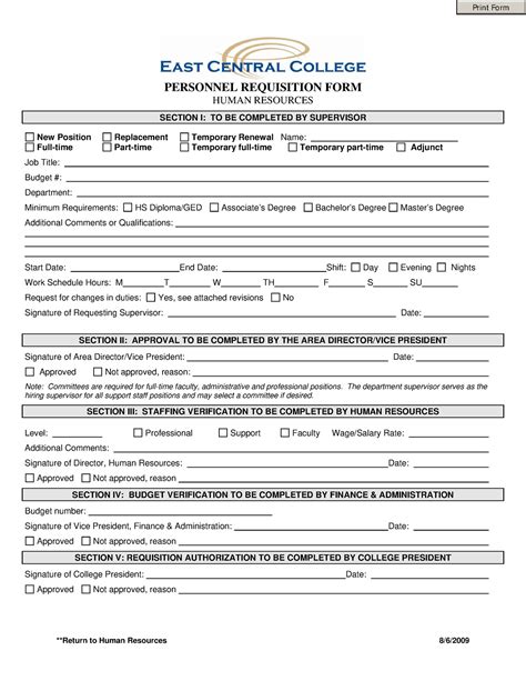 College Personnel Requisition Form Template PERSONNEL REQUISITION