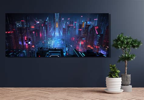 Cyberpunk Wall Art Canvasneo Futuristic Cyberpunk City Canvas Posterwall Artman Cave Home