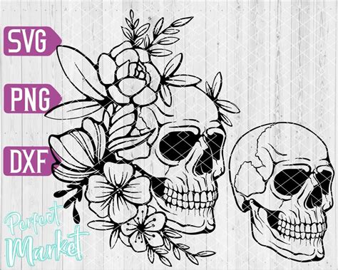 Skull Svg File Flower Skull Svg Skull Cut File Floral Skull Etsy