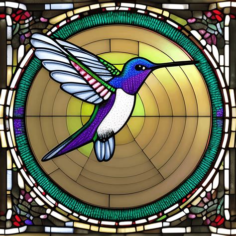 Hyper Realistic Hummingbird Stained Glass In Circle Frame · Creative