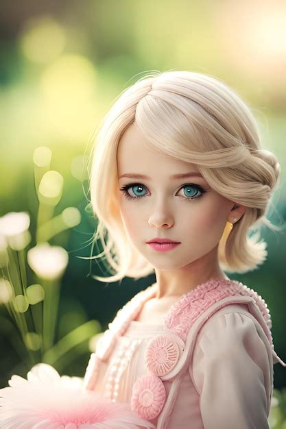 Premium Photo A Doll With Blonde Hair And Blue Eyes Stands In Front Of A Green Background