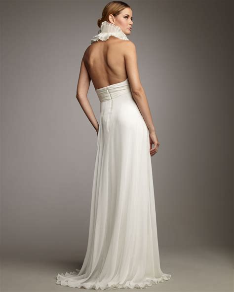 Notte By Marchesa Ruffle Neck Halter Gown In White Lyst