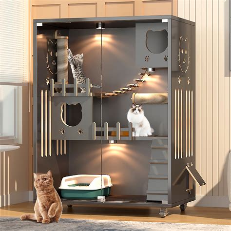 Tucker Murphy Pet™ Desara Wooden Cat Villa, Large Cat Enclosure, Indoor ...