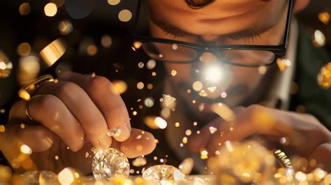 Man Inspecting Diamonds Jeweler Examining Gemstones Quality Control