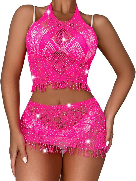 Amazon Mohsily Women S Mesh Lingerie Fishnet Mini Dress Babydoll V