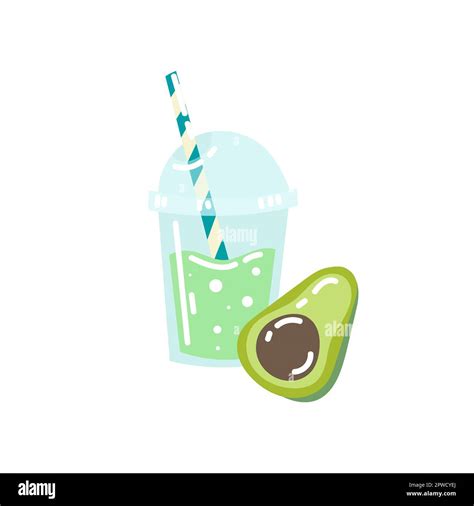 Plastic Cup With Avocado Smoothie Vector Illustration Stock Vector