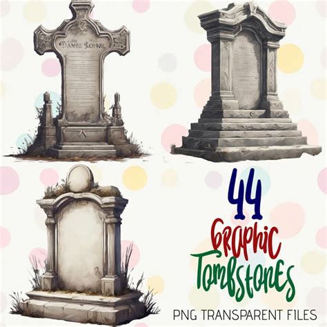 44 Graphic Scary PNG Tombstones Digital Colorful Clipart Printable ...