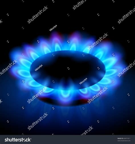 Blue Flames Of A Burning Natural Gas On Black Background Vector Eps10