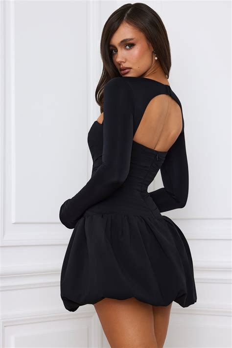 Viola Long-Sleeve Bubble Hem Mini Dress in Black | Oh Polly