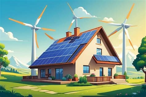 Premium Ai Image House With Energy Saving Solar Panels And Windmills