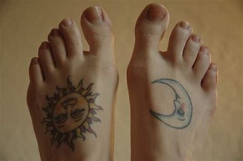 Sun And Moon Tattoo On Feet Moon Tattoo Foot Tattoos Tattoos