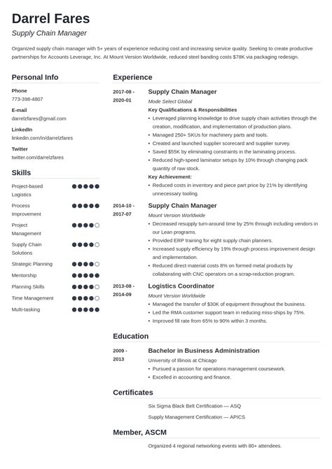 Supply Chain Manager Resume Examples And Writing Guide