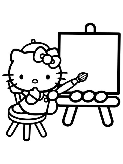 Hello Kitty drawing a picture coloring page