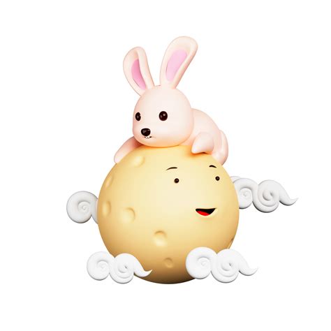 Free 3D Render of Cute Little Bunny Sleeping On Full Moon With Cloud