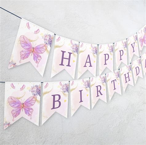 Happy Birthday Banner Butterfly Floral Pin Birthday Banner - Etsy