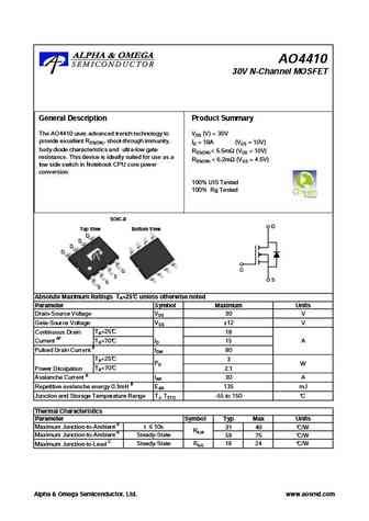 AO4413 Datasheet and Replacement. Cross Reference Search