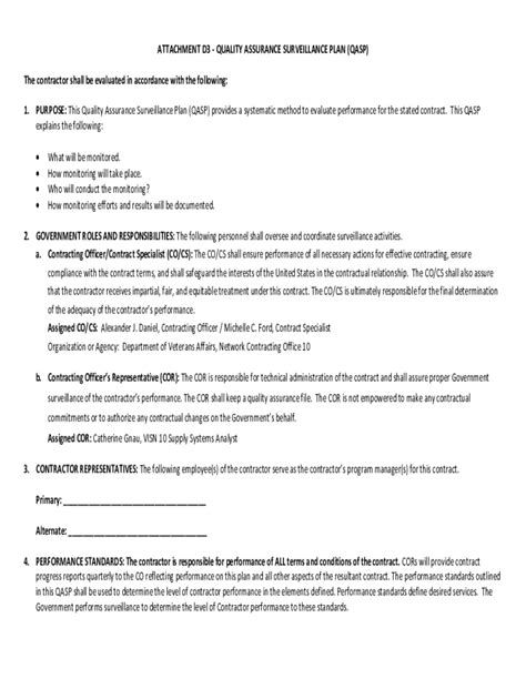 Fillable Online Sample Quality Assurance Surveillance Plan Qasp Fax