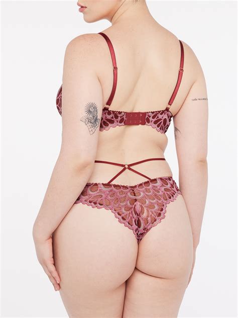 Savage Not Sorry Strappy Lace Brazilian Knickers In Pink Red SAVAGE