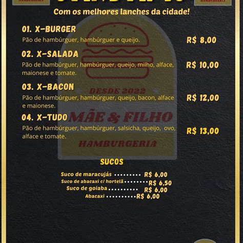 Menu at HAMBÚRGUERIA MÃE FILHO restaurant Goiânia