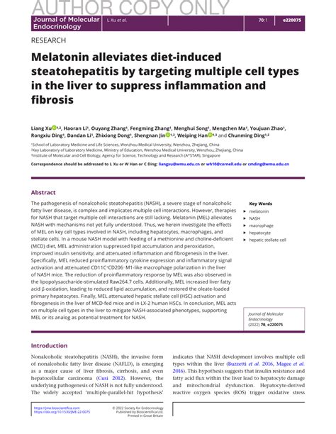 Pdf Melatonin Alleviates Diet Induced Steatohepatitis By Targeting