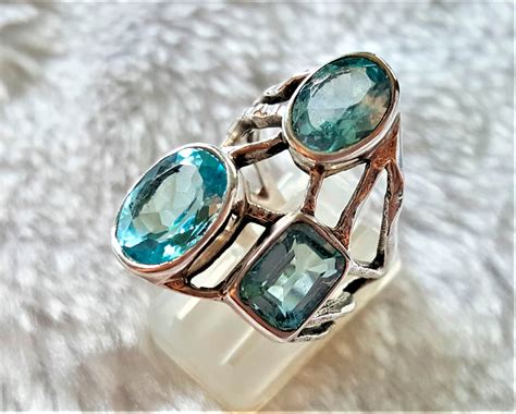 Sterling Silver 925 Blue Topaz Ring Genuine Topaz Natural Gemstone ...