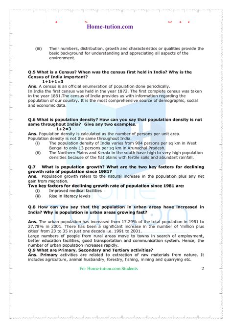 Important Questions For Cbse Class 9 Sst Geography Chapter 6 Population