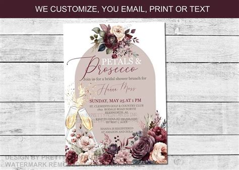 Petals And Prosecco Bridal Shower Invitation Printable Etsy Bridal