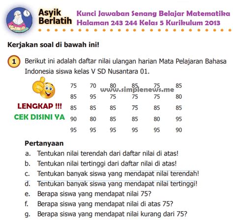 LENGKAP Kunci Jawaban Senang Belajar Matematika Halaman 243 244