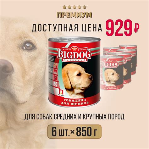 Корм влажный для щенков Зоогурман Big Dog ПРЕМИУМ, Говядина, 850гр х ...