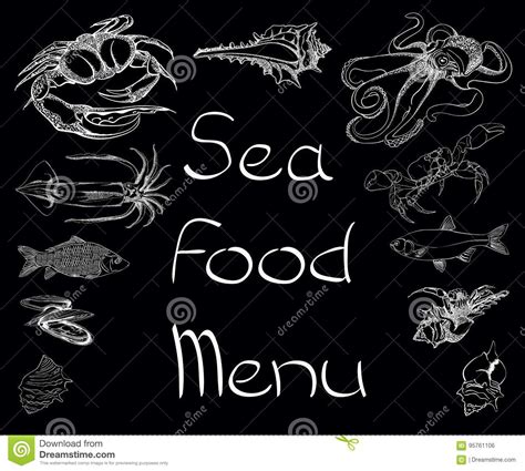 Menu Ajustado Do Alimento De Mar Ilustração do Vetor Ilustração de