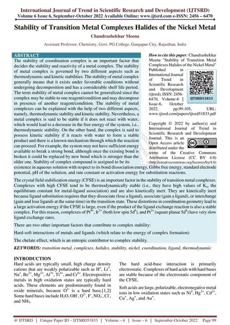 Stability Of Transition Metal Complexes Halides Of The Nickel Metal Pdf