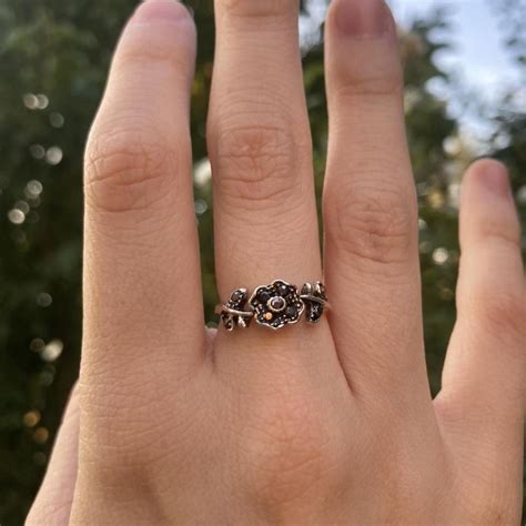 DARK FLORAL SILVER RING Depop