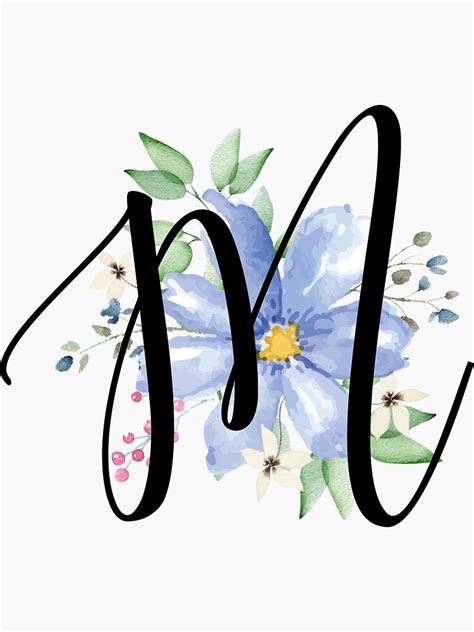 Elegant Blue Flower Monogram Sticker