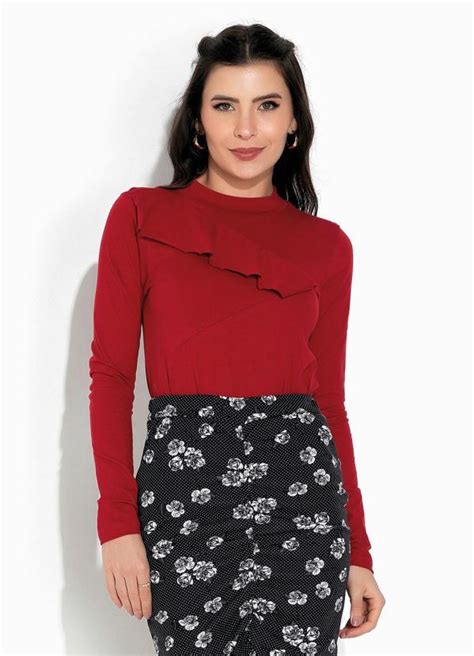 Blusa Vermelha Gola Alta Moda Evangélica Rosalie