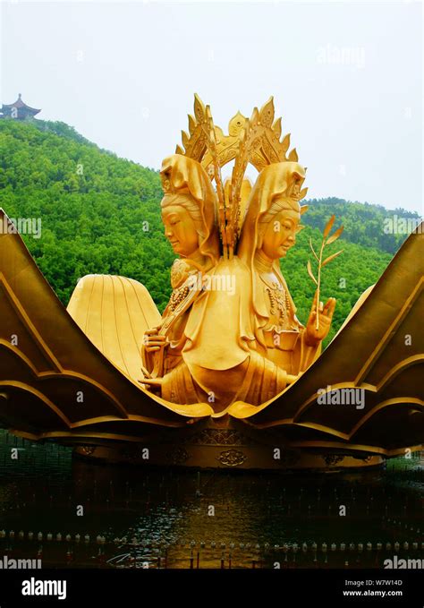 A Three Sided Golden Statue Of Nanhai Kwan Yin Also Known As Guanyin