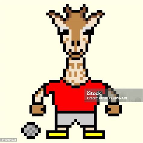 pixel art kartun ilustrasi pemain sepak bola giraffe karakter ilustrasi