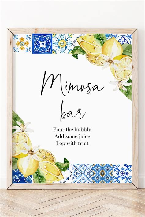 Blue Tiles Lemons Mimosa Bar Sign Printable Italy Amalfi Coast