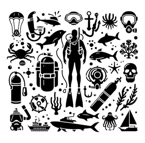 Premium Vector Set Black Silhouette Scuba Divers Vector Illustration