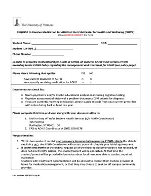 Fillable Online Uvm Adhd Request Uvm Fax Email Print Pdffiller