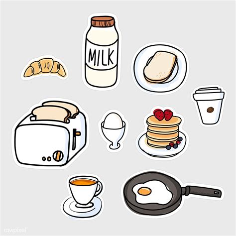 Set Of Breakfast Sticker Doodle Vector Premium Image By Rawpixel