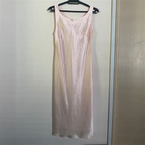 S Peachy Nude Satin Midi Evening Dress Slip Dress With Gems Lettuce