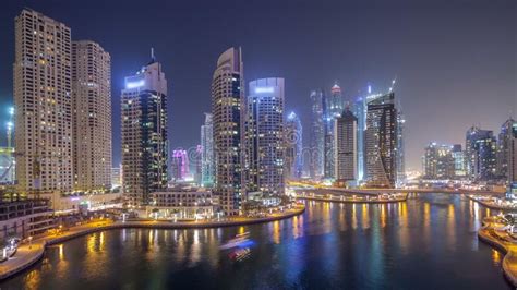 Water Canal on Dubai Marina Skyline at Night . Stock Photo - Image of cityscape, travel: 217474140