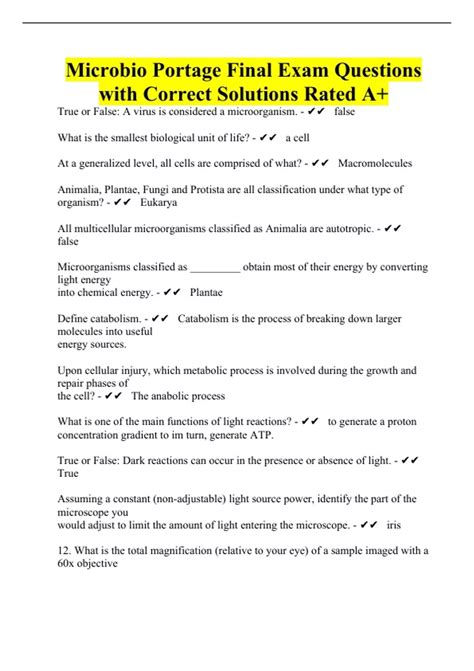 Microbio Portage Final Exam Questions With Correct Solutions Rated A