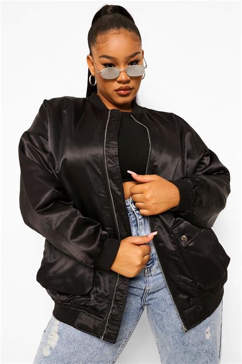 Womens Plus Satin Longline Bomber Jacket Boohoo Uk