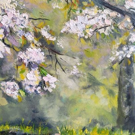 Картина весна пришла маслом пейзаж с цветущими деревьями на заказ в ...