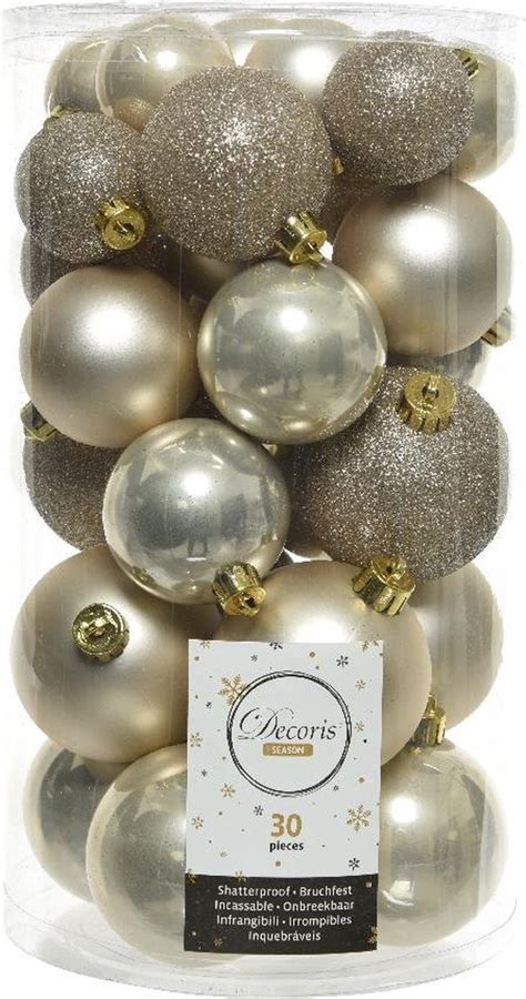 Decoris Kerstbal Plastic Gl Mt Glitter Parel Assorted Bol