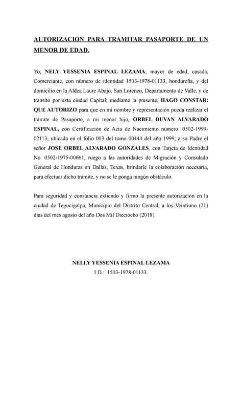 Carta Para Pasaporte