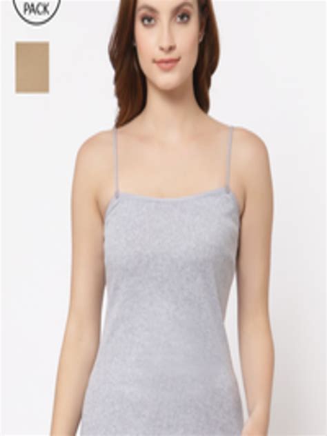 Buy Floret Women Pack Of 2Grey Nude Coloured Solid Cotton Camisoles