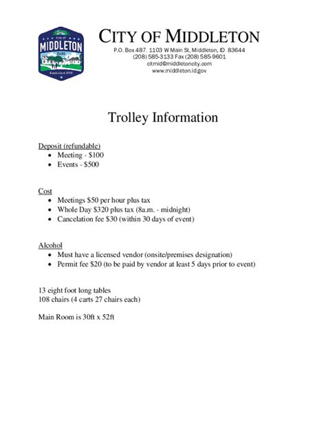 Fillable Online Trolley Information City Of Middleton Fax Email Print